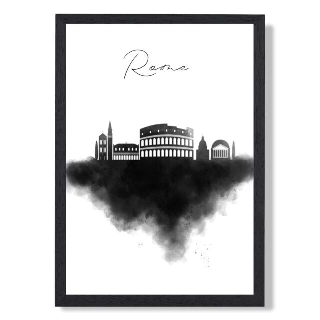 ARTZE Rome Watercolour Skyline City Framed Print SIZE: A4 with Black Frame - image 1