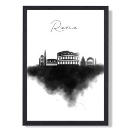 ARTZE Rome Watercolour Skyline City Framed Print SIZE: A4 with Black Frame - thumbnail 1