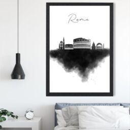 ARTZE Rome Watercolour Skyline City Framed Print SIZE: A4 with Black Frame - thumbnail 2