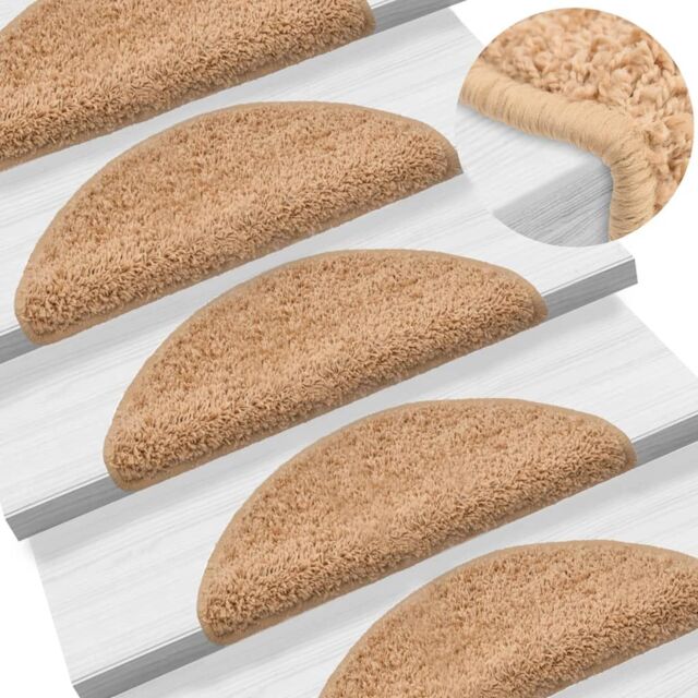 Berkfield Home Carpet Stair Treads 15 pcs Beige 56x17x3 cm - Size: Medium - image 1
