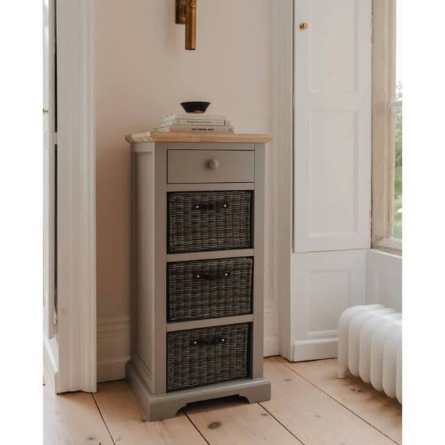 Statement Furniture Florence Tallboy with Drawer & 3 Storage Baskets in Light Grey - image 1