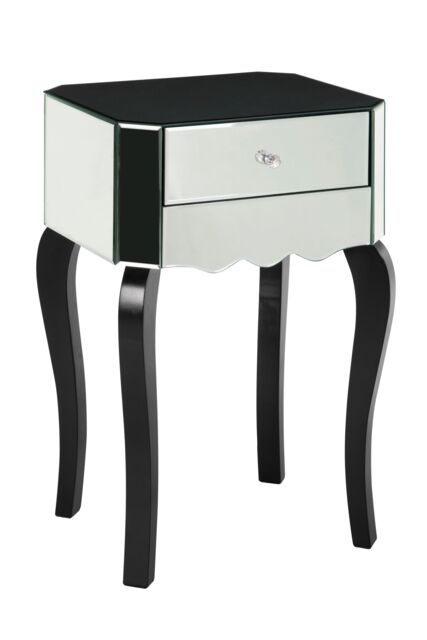 Orsina Modern 1 Drawer Mirrored Glass Side Table, Sleek Side Table For Livingroom, Glass Finished Bedside Table in Silver - image 1