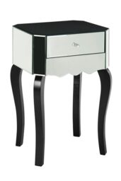 Orsina Modern 1 Drawer Mirrored Glass Side Table, Sleek Side Table For Livingroom, Glass Finished Bedside Table in Silver
