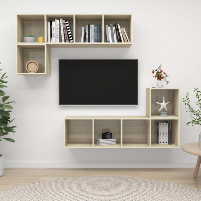 Berkfield Home 4 Piece TV Cabinet Set Sonoma Oak Engineered Wood in Brown - image 1
