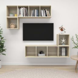 Berkfield Home 4 Piece TV Cabinet Set Sonoma Oak Engineered Wood in Brown - thumbnail 1