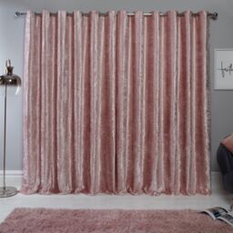 OHS Ready Made Eyelet Crushed Velvet Curtains, Blush in Light Pink - Size: 167 cm width x 228 cm drop - thumbnail 2