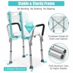 Costway Height Adjustable Padded Tub Bath Seat Disability Shower Chair Stool W/ Armrest in White - thumbnail 4