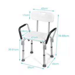 Costway Height Adjustable Padded Tub Bath Seat Disability Shower Chair Stool W/ Armrest in White - thumbnail 5