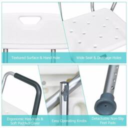 Costway Height Adjustable Padded Tub Bath Seat Disability Shower Chair Stool W/ Armrest in White - thumbnail 3