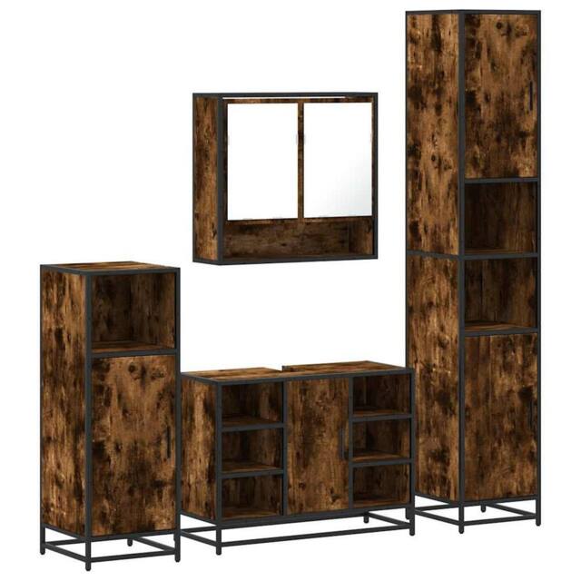 Berkfield Home 4¬†Piece Bathroom Furniture Set¬†Smoked Oak Engineered Wood in Brown - image 1