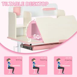 HOMCOM Kids Desk & Chair Set, Height Adjustable Study Table for 3-12 Years in Pink - thumbnail 5