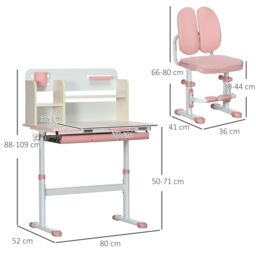 HOMCOM Kids Desk & Chair Set, Height Adjustable Study Table for 3-12 Years in Pink - thumbnail 3