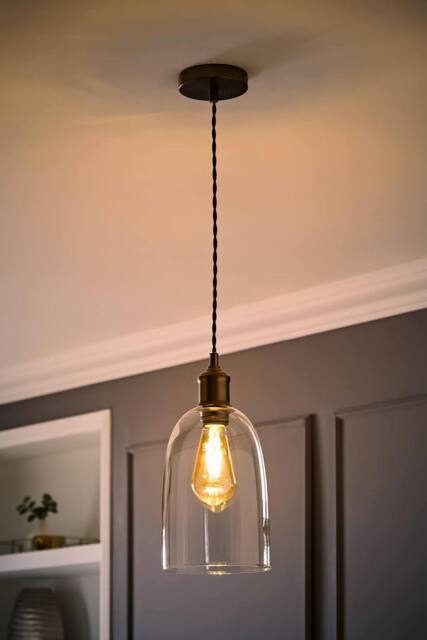 ValueLights Kira Glass Cloche Brushed Brass Single Ceiling Pendant Light with Bulb in Bronze