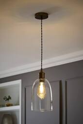 ValueLights Kira Glass Cloche Brushed Brass Single Ceiling Pendant Light with Bulb in Bronze - thumbnail 2