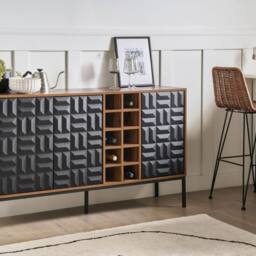 Wyld and Coco Timberline Home Sideboard Dark Brown Wood Steel Legs 3 Doors and Built