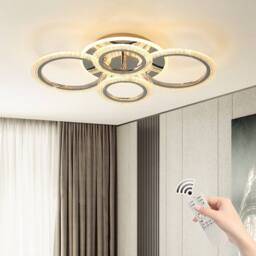 NIVOR 58W Dimmable LED Ceiling Light, 4-Ring Acrylic Chandelier Chrome Finish in Silver - thumbnail 1