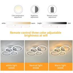 NIVOR 58W Dimmable LED Ceiling Light, 4-Ring Acrylic Chandelier Chrome Finish in Silver - thumbnail 6