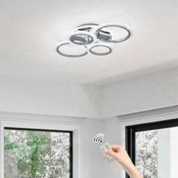 NIVOR 58W Dimmable LED Ceiling Light, 4-Ring Acrylic Chandelier Chrome Finish in Silver - thumbnail 9