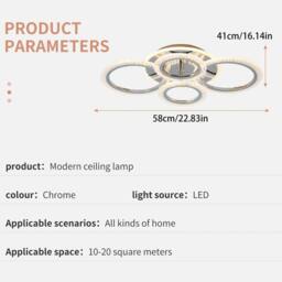 NIVOR 58W Dimmable LED Ceiling Light, 4-Ring Acrylic Chandelier Chrome Finish in Silver - thumbnail 2