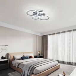 NIVOR 58W Dimmable LED Ceiling Light, 4-Ring Acrylic Chandelier Chrome Finish in Silver - thumbnail 4