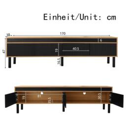 BTM 4-Door TV Cabinet in Black & Wood, Fine Texture in Natural - thumbnail 5