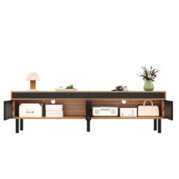 BTM 4-Door TV Cabinet in Black & Wood, Fine Texture in Natural - thumbnail 2