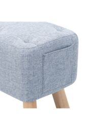 Living and Home Light Blue Linen Fabric Footstool Pouffe Ottoman with Pocket - thumbnail 4