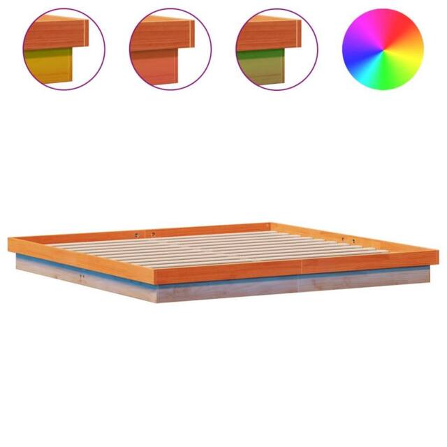 Berkfield Home LED Bed Frame without Mattress Wax Brown 200x200 cm Solid Wood - image 1