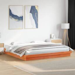 Berkfield Home LED Bed Frame without Mattress Wax Brown 200x200 cm Solid Wood - thumbnail 3