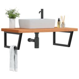 Berkfield Home Basin Shelf Wall Mounted Steel & Solid Wood Beech in Brown - thumbnail 1