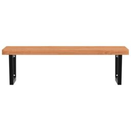 Berkfield Home Basin Shelf Wall Mounted Steel & Solid Wood Beech in Brown - thumbnail 4