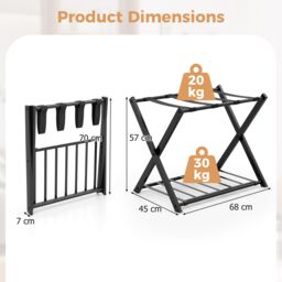 Gymax Folding Suitcase Stand Metal Luggage Rack Holder With Shelf & Belts in Black - thumbnail 2