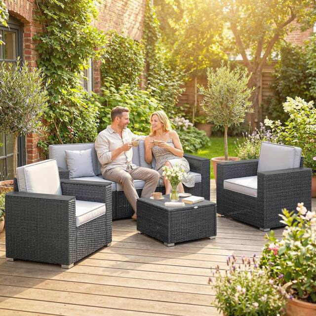 OUTSUNNY Rattan Garden Furniture Set with Wide Armrests, Cushions, Dark Grey - image 1