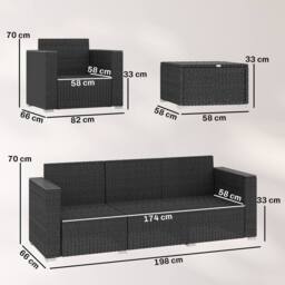 OUTSUNNY Rattan Garden Furniture Set with Wide Armrests, Cushions, Dark Grey - thumbnail 3