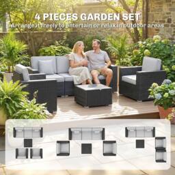 OUTSUNNY Rattan Garden Furniture Set with Wide Armrests, Cushions, Dark Grey - thumbnail 4