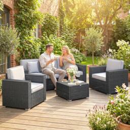 OUTSUNNY Rattan Garden Furniture Set with Wide Armrests, Cushions, Dark Grey - thumbnail 1