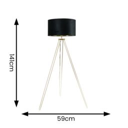 ValueLights Aero Hairpin Gold Tripod Floor Lamp with Velvet & Gold Drum Lamp Shade & Bulb in Black - thumbnail 4