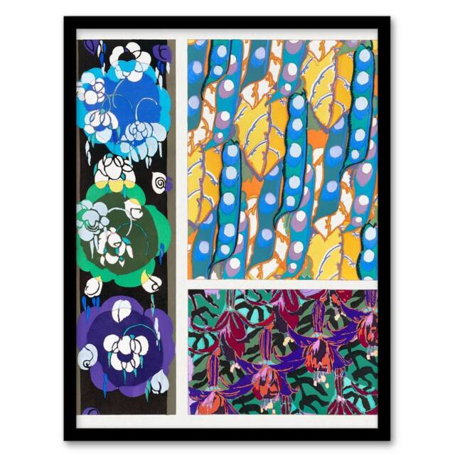 "Artery8 Colourful Floral Art Deco Patterns Benedictus Framed Wall Art Print - Size: W12"" x H16""" - image 1