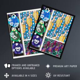 "Artery8 Colourful Floral Art Deco Patterns Benedictus Framed Wall Art Print - Size: W12"" x H16""" - thumbnail 2
