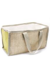 KDMD Large Jute & Cotton Shopping Basket 33x18x20cm in Lime - Size: 33 x 18 x 20 cm