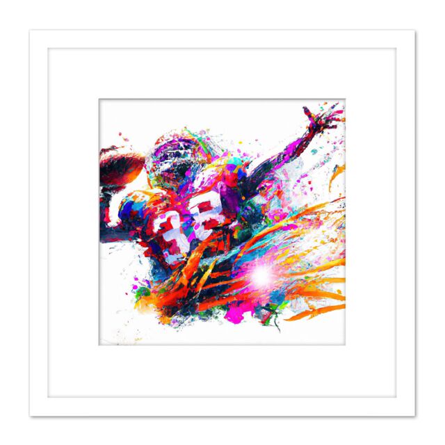 Artery8 American Football Sport Splatter Painting 38 Shirt Multicoloured Vibrant Bright Quarterback Gridiron Square Wooden Framed Wall Art Print - image 1
