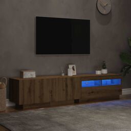 Berkfield Home TV Cabinet with LED Lights Artisan Oak 180x35x40 cm Engineered Wood in Brown - Size: 180 x 35 x 40 cm - thumbnail 5