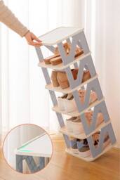Living and Home Foldable 4-Layer Plastic Shoe Rack Cabinet in Grey - thumbnail 8