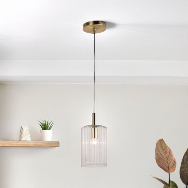 First Choice Lighting Walpole - Fluted Glass Ceiling Pendant Fitting with Bronze Details - image 1