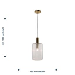 First Choice Lighting Walpole - Fluted Glass Ceiling Pendant Fitting with Bronze Details - thumbnail 7