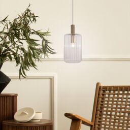 First Choice Lighting Walpole - Fluted Glass Ceiling Pendant Fitting with Bronze Details - thumbnail 2