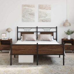 Berkfield Home Bed Frame without Mattress Brown Oak 140x190 cm Engineered Wood - thumbnail 4