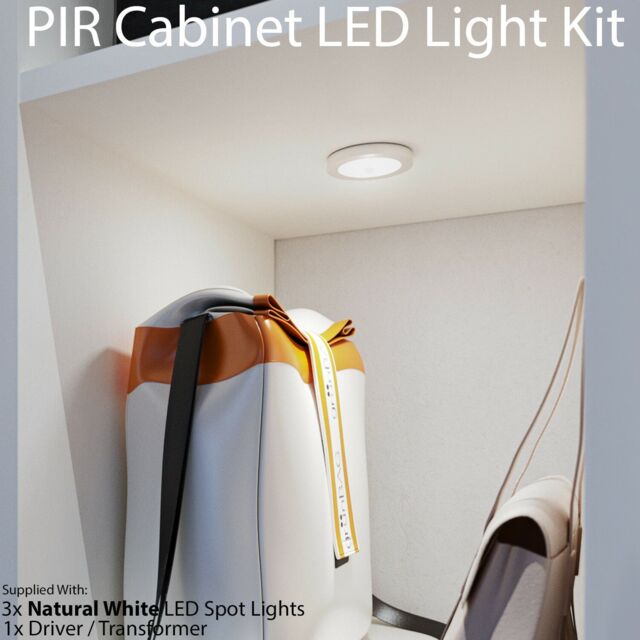 Loops 3x ALUMINIUM Ultra-Slim Round Under Cabinet Kitchen Light & Driver Kit - AUTO ON / Off-PIR - Natural White LED - image 1