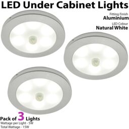 Loops 3x ALUMINIUM Ultra-Slim Round Under Cabinet Kitchen Light & Driver Kit - AUTO ON / Off-PIR - Natural White LED - thumbnail 2