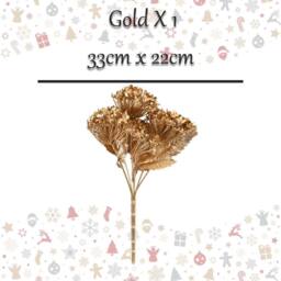VFM e-Store Christmas Metallic Hydrangea Bush 33cm x 22cm Gold X 1 - Size: 33 cm x 22 cm - thumbnail 2